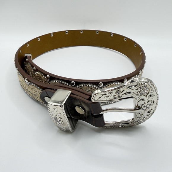 Angel Ranch Other - Girl's Small 24" Ranch Brown Lace, Crystal And Stud Genuine Leather Western Belt